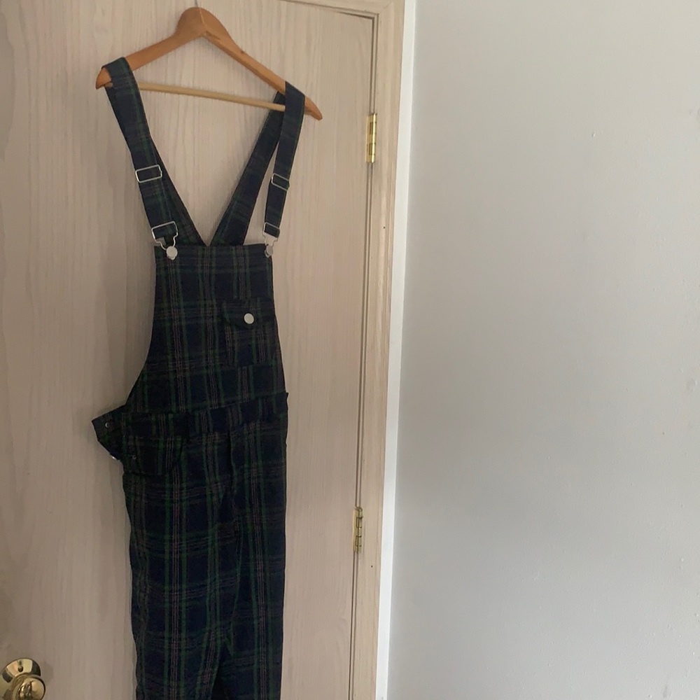 Green pattern romper jack overalls